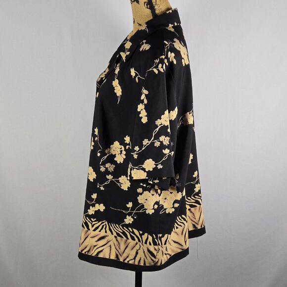 Joan Leslie Woman 18W Floral Button‎ Up Blouse Black Beige Short Sleeve Top - Picture 2 of 10